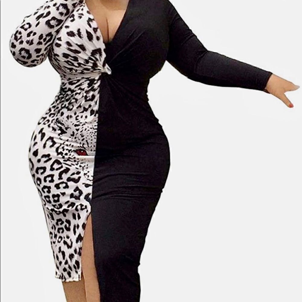 Deep V Neck Leopard Dress